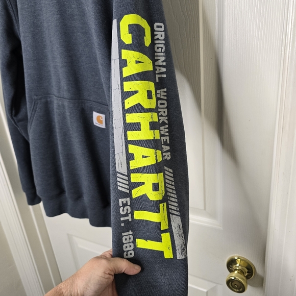 Carhartt Men's Blue Gray‎ Long Sleeve Hoodie Spellout Kangaroo Pocket S - Picture 6 of 13